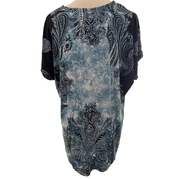 Chico's Tunic Blue Paisley Tie Dye Boh Women’s Size 3 Or XL Scooped Neck Stretch - Picture 4 of 9